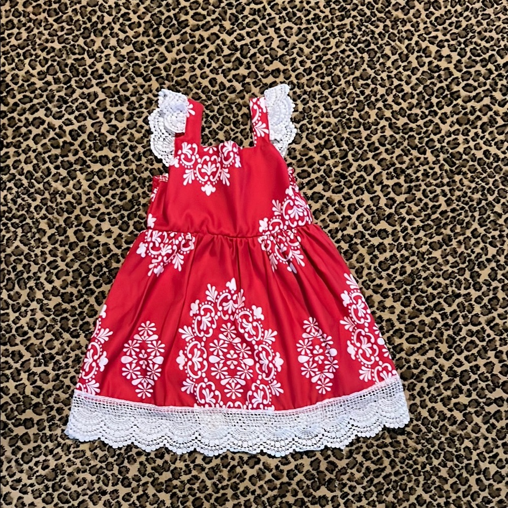 Red and White Lace Trim Dress